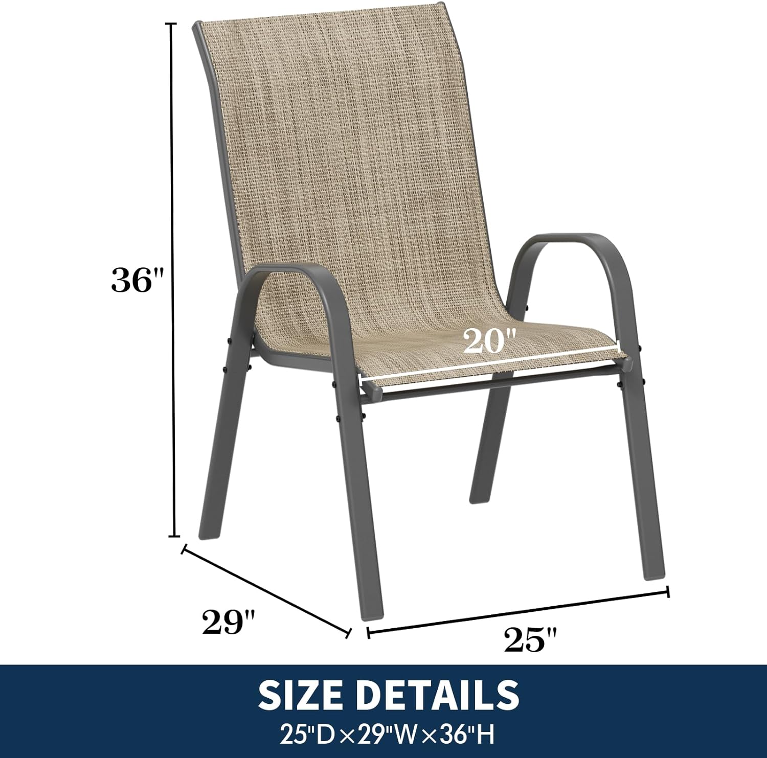 UDPATIO Patio Dining Chairs Set of 2, Outdoor High Stacking Chairs, Backyard Deck Garden Chairs, Indoor Breathable High-Density Fabric Chairs, Restaurant Kitchen Dining Trattoria Chairs Khaki