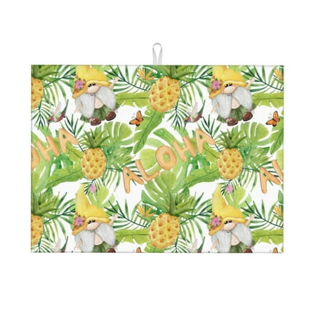 

Tebeau Gnome and Pineapple Print Dish Drying Mat for Kitchen Counter Dish Drying Pad with Non-slip Rubber Backed Hide Stain Anti Absorbent for Kitchen Counter Drying Mat