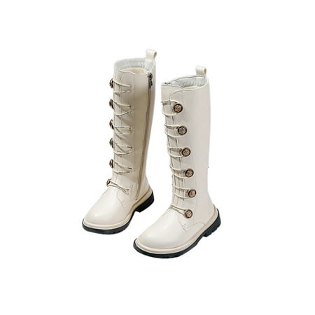 

Lacyhop Girls Outdoor Comfort Knee High Boots Casual Waterproof Riding Boot Side Zipper Beige 11.5C