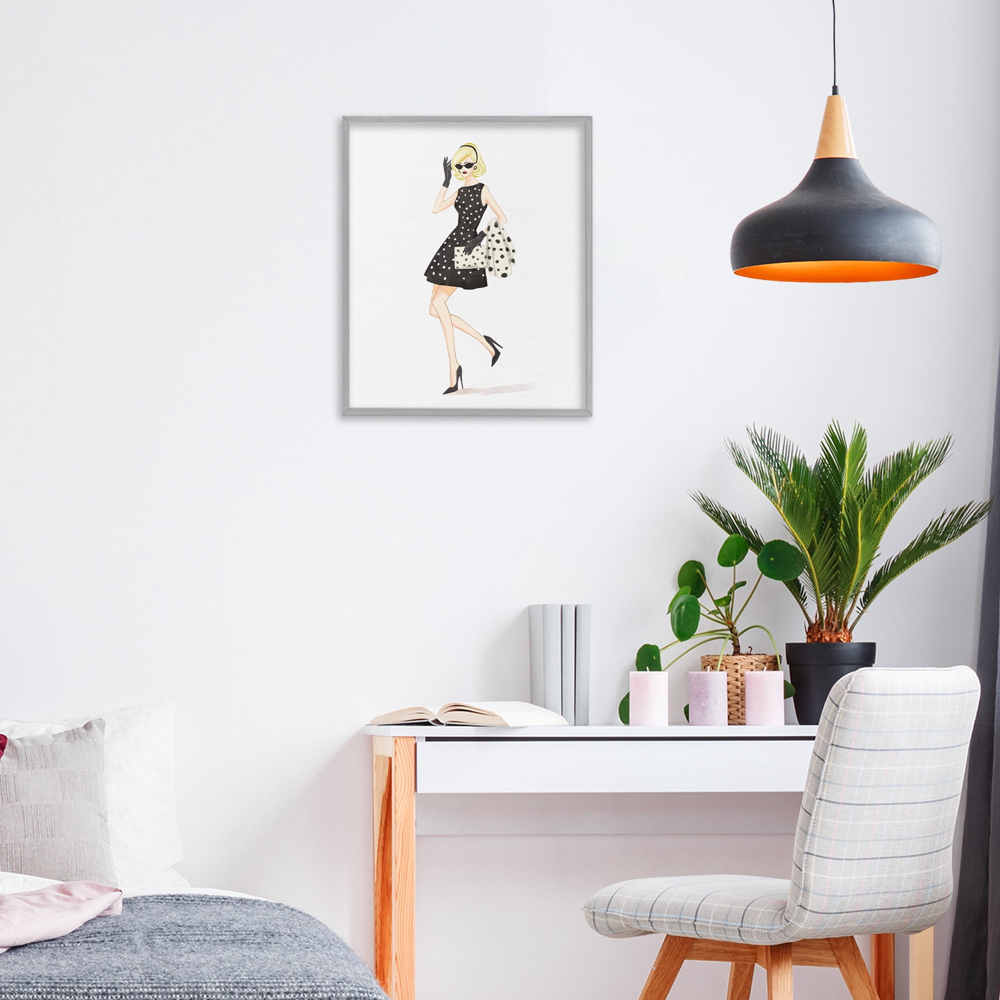 Stupell Industries Retro Trend Polka Dots Gray Framed Giclee Art, design by Ziwei Li