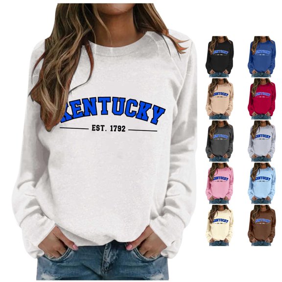 HCYSFG Womens Kentucky Sweatshirts Crewneck Long Sleeve Ribbed Drop Shoulder Relaxed Fit Pullovers Casual Tops