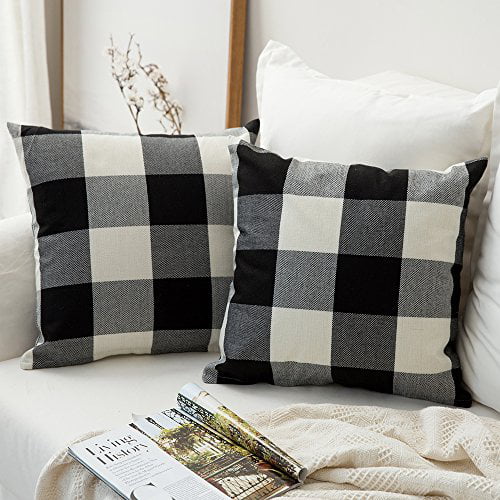 MIULEE Pack of 2 Decorative Classic Retro Checkers Plaids Throw Pillow Covers Linen Soft Soild Pillow Case Cushion Case for Sofa Bedroom Car Orange and White 20 x 20 Inch 50x 50 cm