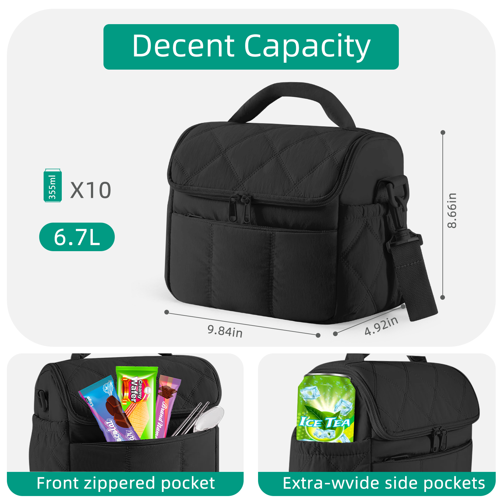 stillithou Lunch Bag Insulated Leakproof, Quilted Puffer Lunch Bag Women Lightweight for Work Travel Beach Picnic, Medium(Normal), Black