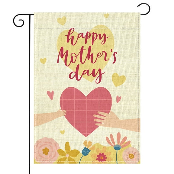 Twinkle Club Happy Mothers' Day Garden Flag for Outdoor 12 x 18 Double Sided Burlap Small Garden Yard for Mom Gifts Outside Decoration (Heart)