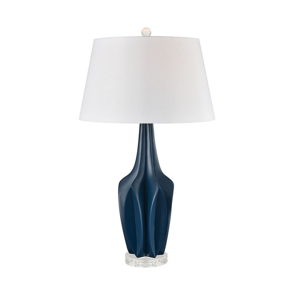 Navy Blue Table Lamp Made Of Composite/Crystal With A White Shade And A
