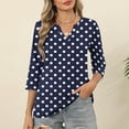 thumbnail image 2 of Staron Women's Polka Dot V-Neck 3/4 Sleeve T-Shirt Casual Fashion Printed Top Basic Comfy Relaxed Tee, Blue S, 2 of 6