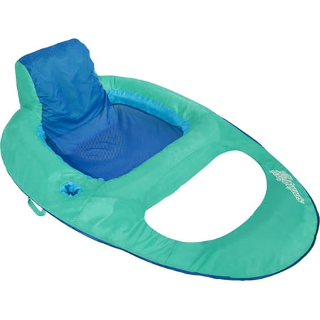 SwimWays Spring Float Inflatable Recliner Pool Chair Lounger with Backrest, Headrest & Cup Holders for Pool or Lake, Aqua/Blue