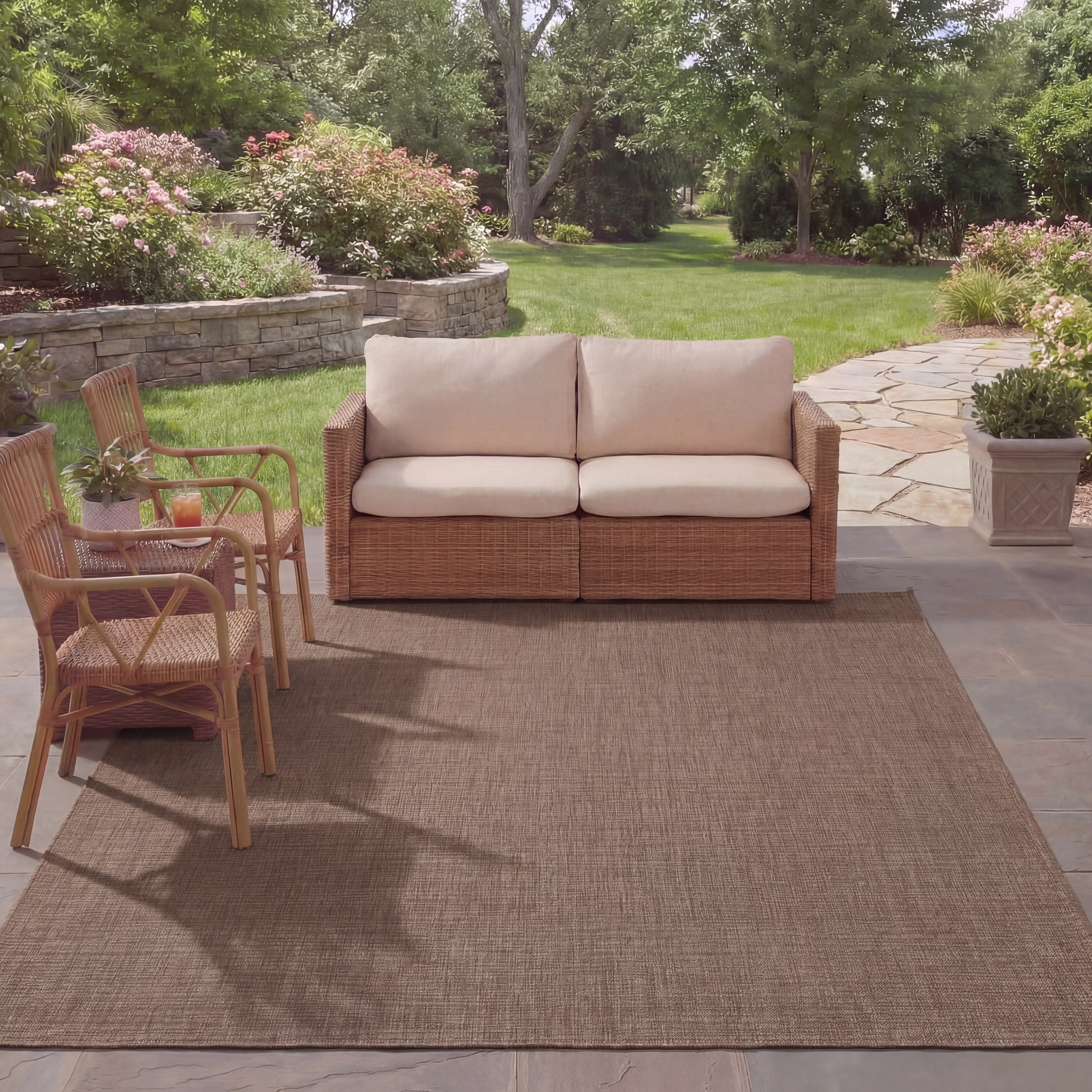 SAFAVIEH Courtyard Samson Solid Indoor/Outdoor Area Rug, 5'3" x 7'7", Light Brown