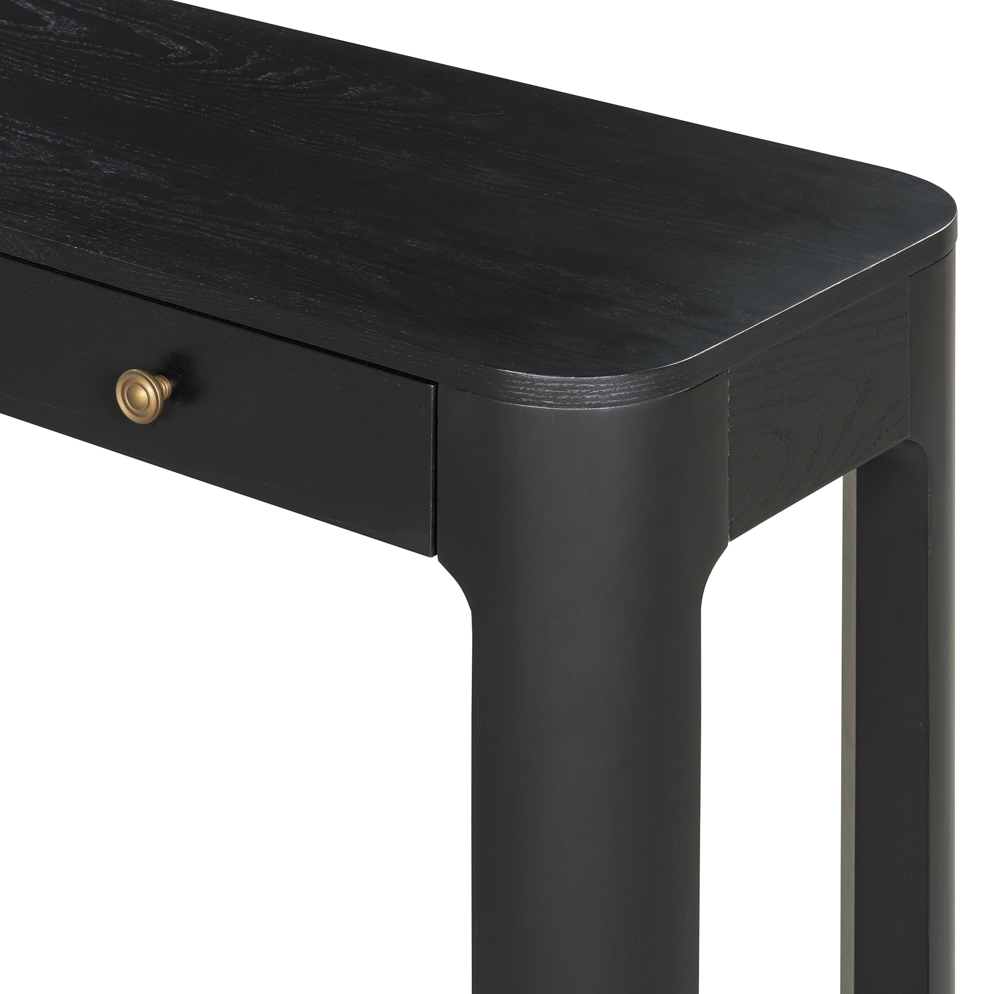 Retro Console Table with Curved Corners, Sofa Table Behind Couchwith 3 Concealed Drawers, Modern Entryway Table with Thick Legs for Hallway & Living Room