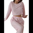 thumbnail image 1 of Conjunto de Pijama Informal de Dos Piezas para Mujer: Camiseta y Pantalón de Punto Fino de Larga, Otoño 2025 Rosa M, 1 of 10