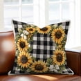 thumbnail image 2 of Spring Sunflower Wreath Throw Pillow Cover Black White Plaid Cotton Linen Cushion Cover Throw Pillow Case with Invisible Zipper for Couch Sofa Bed Chair Car 18x18 Inch, 2 of 9