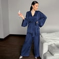 thumbnail image 2 of Eternatastic Women's Long Sleeve Satin Silk Pajama Set Belted Sleepwear Silky Pj Sets Nightwear Pjs Loungewear, 2 of 6