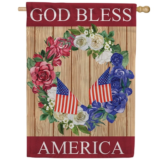 America Forever God Bless 4th of July Garden Flag Red White Blue Patriotic Floral Wreath 12.5 x 18 inch Double Sided Yard Outdoor Memorial Day Independence Patriotic Decoration