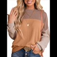 thumbnail image 4 of Moda para Mujer 2025, Camisetas Holgadas Informales de Punto con Cuello Redondo y Larga con Bloques de Color Caqui XXL, 4 of 10
