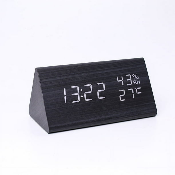 Reloj digital, despertador de madera, despertador digital con 2 configuraciones de alarma, despertador electrónico alimentado por USB, despertador digital