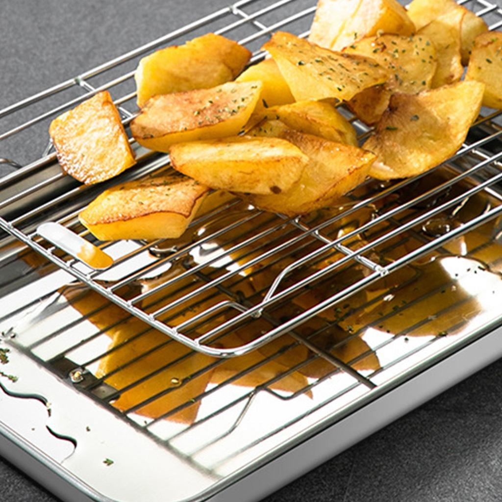 SDFGTstore Baking Sheet Tray with Removable Rack Set Stainless Steel Cooling Pan for Oven Non Toxic Dishwasher Safe