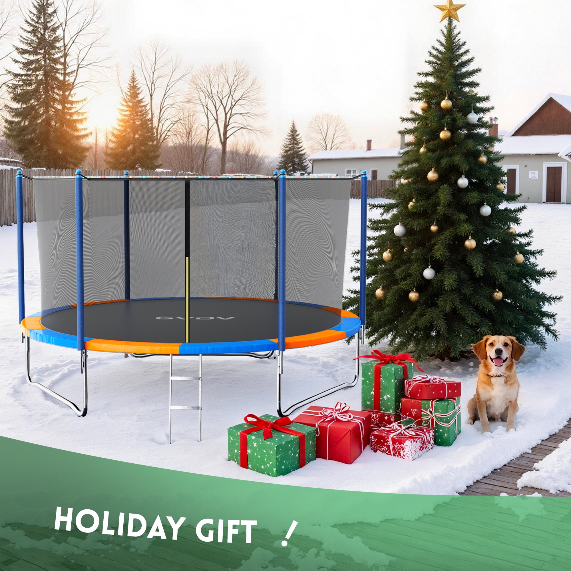 GVDV Outdoor Trampoline, 8' Backyard Recreational Trampoline with Enclosure for Kids & Adults