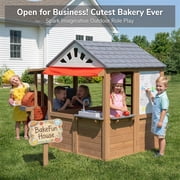 Sunnyfree Outdoor Playhouse with BBQ Grill, Wooden Playhouse with Play Kitchen,Indoor & Outdoor for Kids 3+