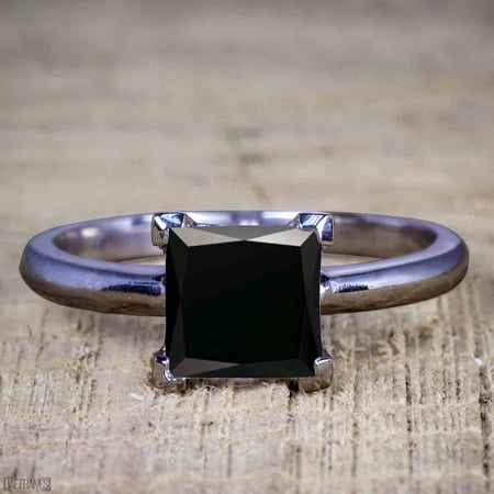 1 Carat Princess cut Moissanite Solitaire Engagement Ring in Black Gold