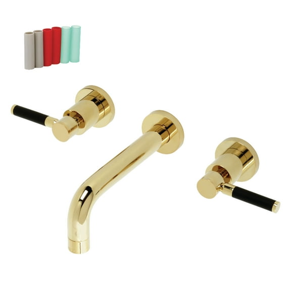 Kingston Brass KS8122DKL Kaiser Double-Handle 3-Hole Wall Mount Bathroom Faucet in Polished Brass