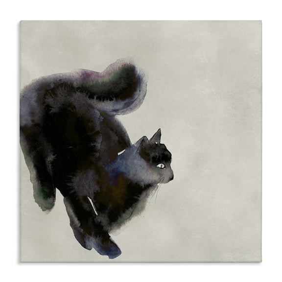 Stupell Industries Black Cat Watercolor Animals Painting Wrapped Canvas Art Print Wall Art, 17 x 17