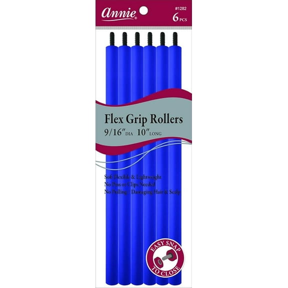 Annie Flex Grip Hair Rollers – 6 Count (Blue) | No-Pin Self-Grip Styling Rollers #1282