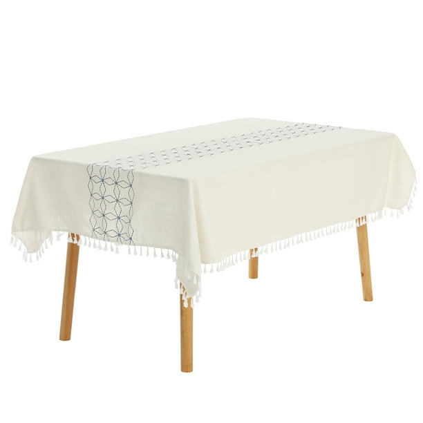 Mantel de mesa REGALWOVEN de lino de algodón impermeable con flecos diamante azul oscuro 35"x35"