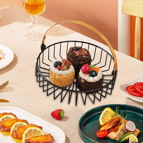 Black Metal Storage Basket | 7.87x7.87x1.77 inch Fruit & Snack Tray | Kitchen Counter & Coffee Table Organizer | Candy & Snack Holder | Home Decor Storage Rack