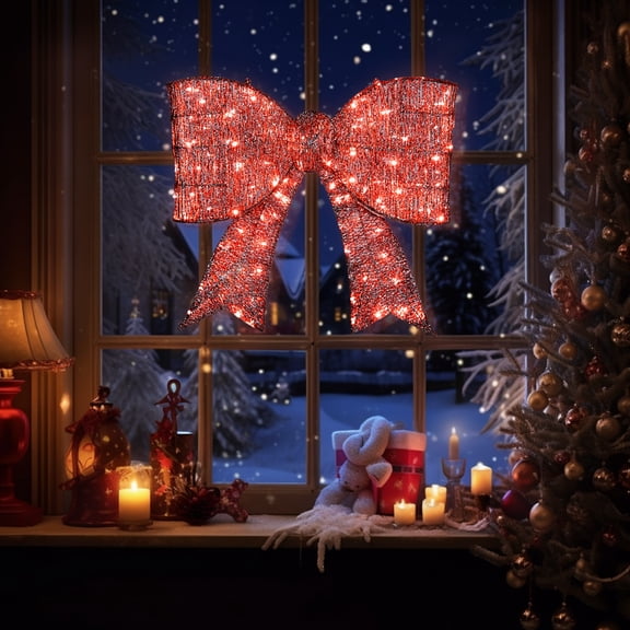 Zimtown Bowknot Christmas Ornament Lighted Outdoor Decoration Yard 150 LED Lights,Red