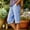 Blue, variant on jjayotai Women's Casual Summer Bermuda Shorts Plaid Elastic Waist Shorts Button Deco Knee Length Long Shorts with Pockets