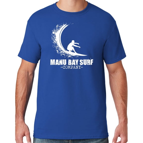 Mens Manu Bay Surf Company WHITE WAVE T-shirt, Medium Royal Blue