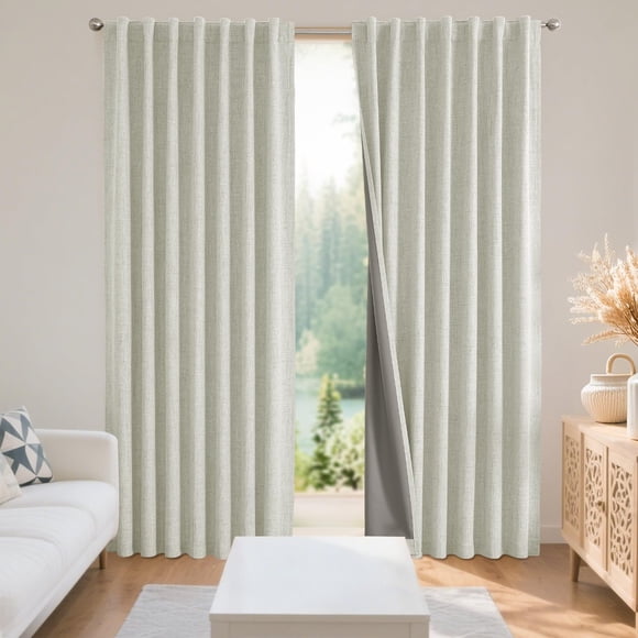 Cortinas opacas Joydeco de lino natural, 107 x 160 cm, 2 paneles