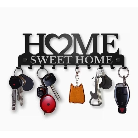 Wall-Mounted Key Holder ,Black Metal Key Organizer Rack for Entryway, Front Door, Hallway & Office - Decorative Wall Hooks for Keys & Mail