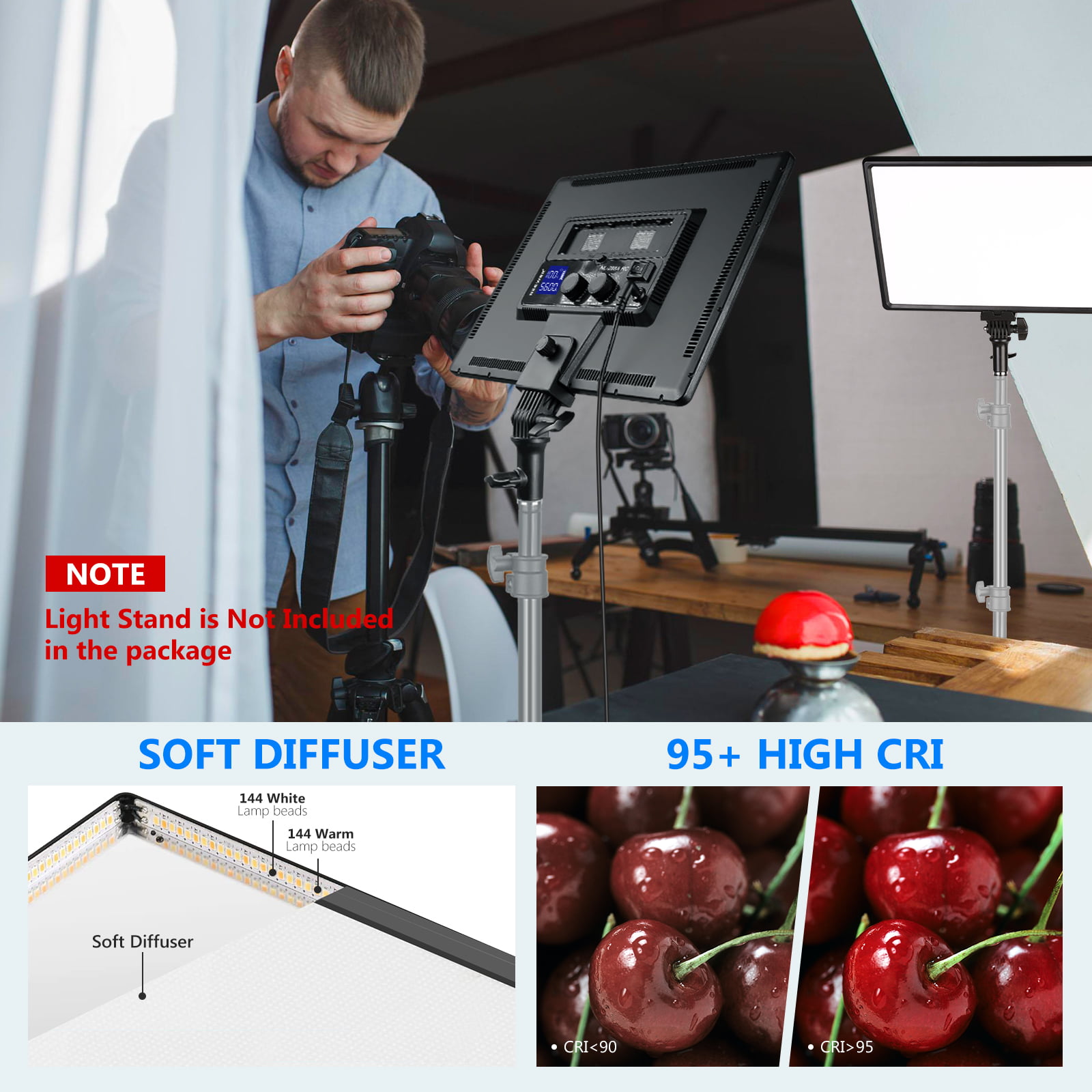 Battery Not Included Neewer 288 Large LED Video Light Panel with 2.4G Remote Control 45W 4800LM 3200K-5600K Bi-color Dimmable Soft LED Light for YouTube TikTok Game Video Live Stream Photography