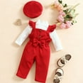 thumbnail image 5 of SERTG Girls Valentine's Day Solid Ribbed Top Bow Overalls with Bow and Hat Set Kids Fashion Valentine Casual 3 Piece Outfit(Red,18-24 Months), 5 of 7