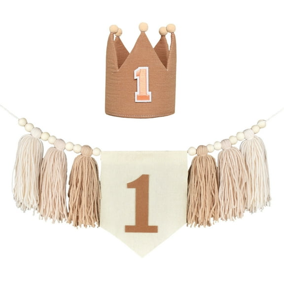 JVBTVB 1st Birthday Tassel Banner and Hat Decor Set - Handcrafted Easy Pre-Assembled High Chair Decoration for Baby's First Birthday Party Photo Background