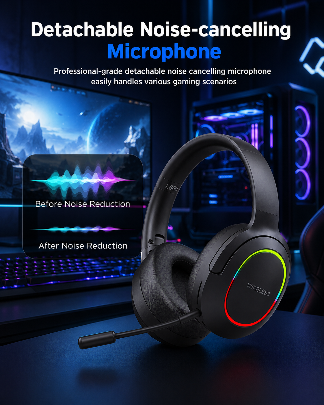 ETEPEHI L800 Wireless Gaming Headset, 100-Hour Battery photo 5