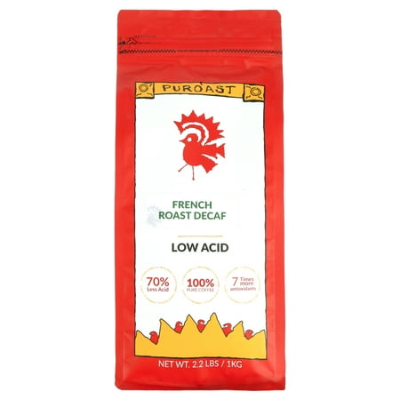 Puroast Low Acid High Antioxidant Decaf French Roast Whole Bean Coffee, 2.2 LB Bag