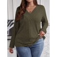 thumbnail image 4 of Women'S Plus Size Tops Trendy V Neck Casual Long Sleeve Shirts Knit Sweaters Green 4XL, 4 of 7