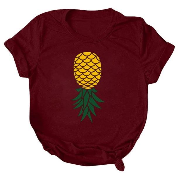 Gibobby Camisetas de verano para mujer Mujeres Casual Pina Impresion Mangas Cuello Redondo Camiseta Suelta Blusa Tops Vino M Bodega Aurrera en linea