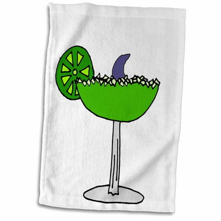 3dRose Cool Funny Lime Margarita Drink with Shark Fin in the Glass - Towel, 15 by