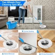 Spin Mop and Bucket on Wheels, Mop and Bucket Set, 360° Spinning Mopping Bucket with 3 Microfiber Refills & 61 Extended Mop Rod for Floor Cleaning, Blue