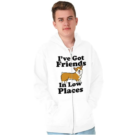 Ive Got Friends Low Places Cute Corgi Unisex Fleece Graphic Zip Up Hoodie Brisco Brands 2X