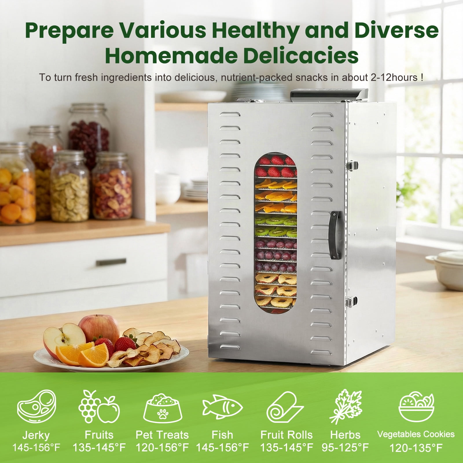 Commercial Food Dehydrator Machine, 1500W Jerky Dehydrators with 20 Stainless Steel Large Trays, 194°F Temperature Control & 24H Timer Food Dryer for Fruit Meat Herb Dog Treats