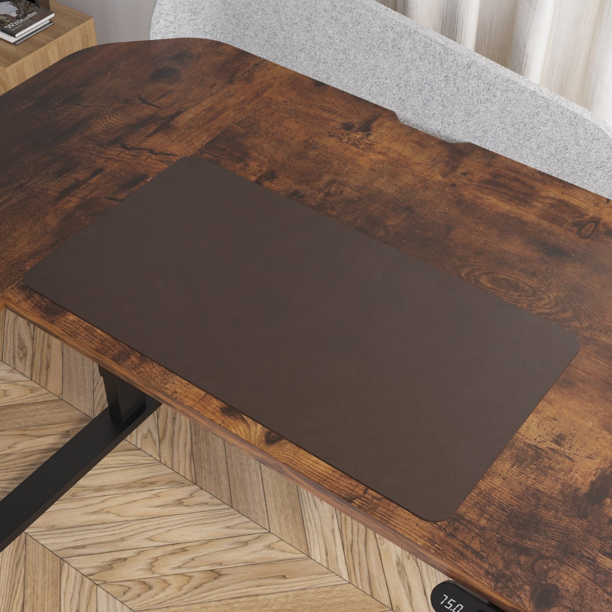 DEALTOPS 59" L-Shaped Electric Standing Desk with Power Strip, Height Adjustable Table with Mouse Pad, Rustic Brown