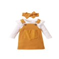 thumbnail image 4 of Newborn Baby Girl Fall Clothes Ruffle Long Sleeve Ribbed Romper Pocket Suspender Skirts Infant Overalls Dress Pink 0-3 Months, 4 of 9