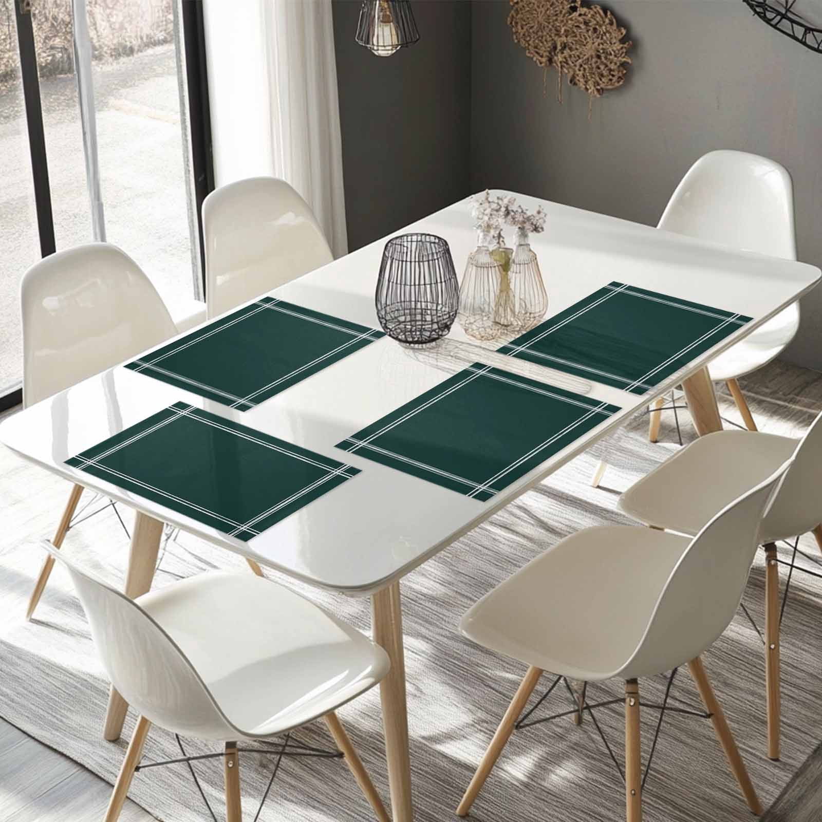 Placemats Set of 4, Solid Color Placemats Set of 4, Dark Green Tablemats Washable Placemat Table Decoration for Kitchen Table Dinner Party Home Decor Indoor Outdoor 13x19 Inch