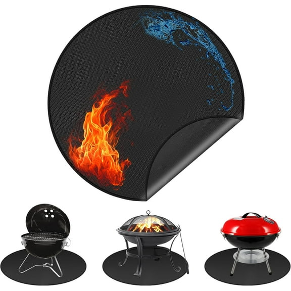 36" Fire Pit Mat Black Round Stove Patio Fire Mat Reusbable Grill Deck Protector Waterproof Grill Mat Fire Pit Heat Pad for Outdoor BBQ Deck Floor Lawn