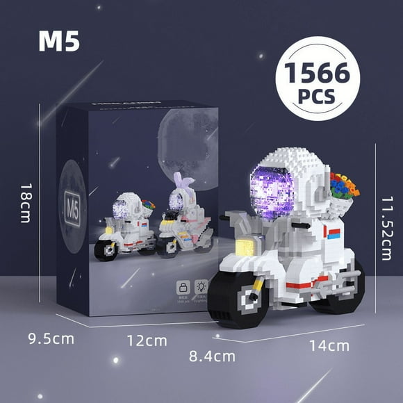 Compatible with Lego building blocks light interstellar astronaut ornament toy gift (luminous motorcycle astronaut (male))