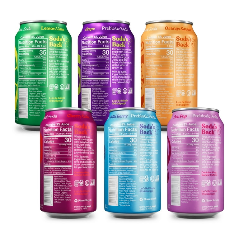 poppi Prebiotic Soda, 12 oz Cans, Variety Pack with Apple Cider